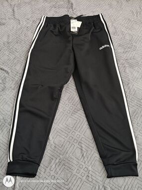 Adidas Men's Essential Track Pant Black Joggers White Stripes Size Large DQ3076